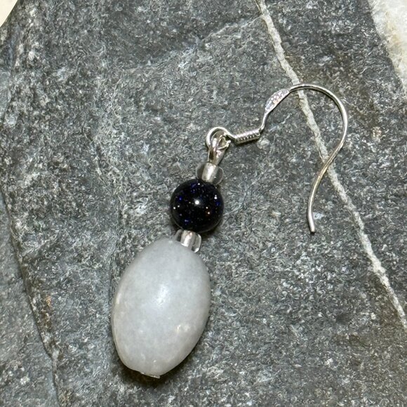 2/$20, Grey Anhydrite & Dark Blue Goldstone Earrings, w/ Sterling Silver Hooks - Picture 3 of 10